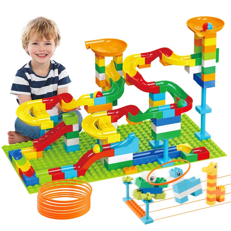 Anpcso Marble Run Building Blocks for Kids Age 3-8, 128 Pcs STEM Building Bricks Set with Toss Ring Game, Educational Learning Toys for Toddlers Boys Girls Gifts- Compatible with All Major Brands - Image 1