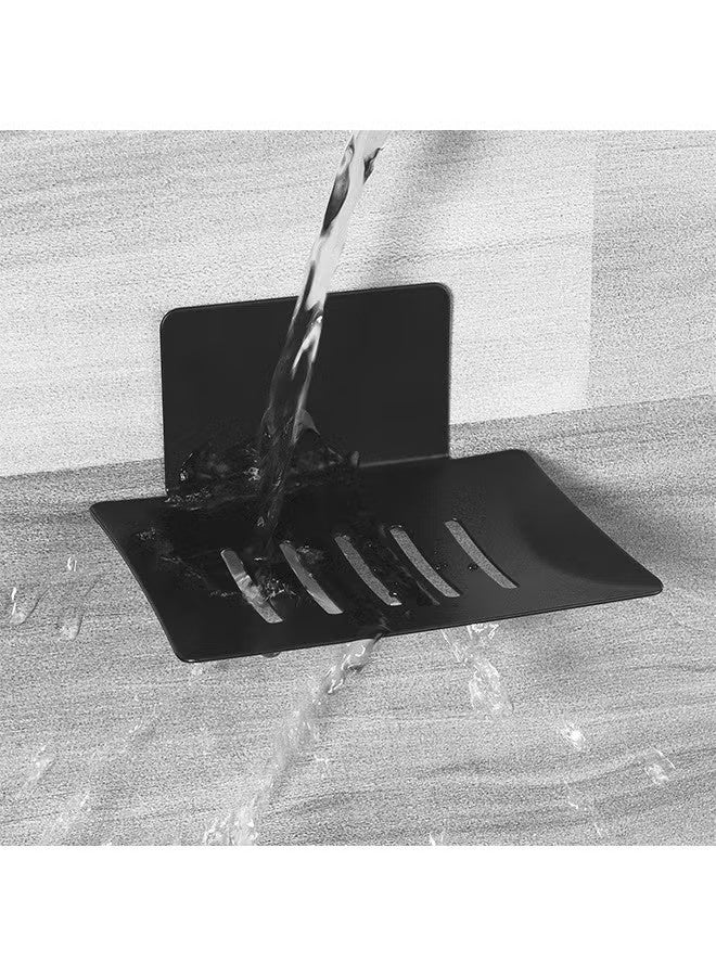 واي جيه 2 PCS شلال صحن الصابون، صينية صابون من الفولاذ المقاوم للصدأ الأسود، شريط لاصق حامل الصابون مع التصريف، وعاء توفير الصابون للحمام/الحمام/المطبخ/أعلى منضدة - Image 5