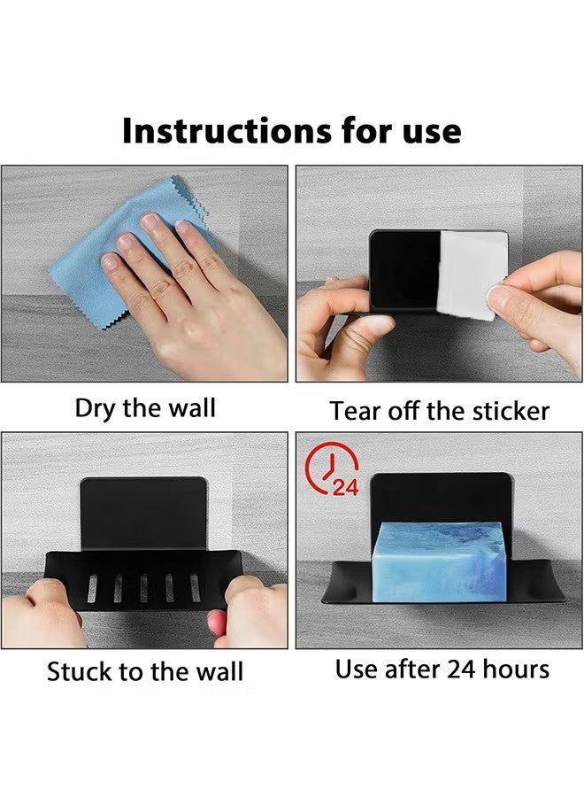 واي جيه 2 PCS شلال صحن الصابون، صينية صابون من الفولاذ المقاوم للصدأ الأسود، شريط لاصق حامل الصابون مع التصريف، وعاء توفير الصابون للحمام/الحمام/المطبخ/أعلى منضدة - Image 3