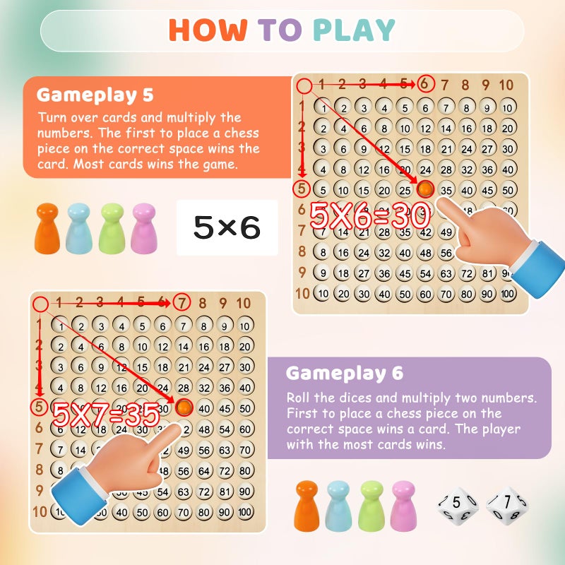 BUZIFU Wooden Montessori Multiplication Board Game: Math Educational Toys Multiplication Table Board Game Montessori Math Manipulatives Toys Toddlers Kids Multiplication Chart Game for Early Education - Image 5