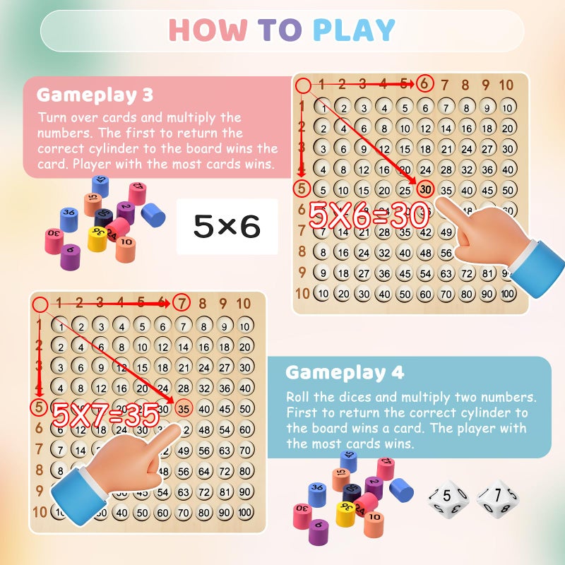 BUZIFU Wooden Montessori Multiplication Board Game: Math Educational Toys Multiplication Table Board Game Montessori Math Manipulatives Toys Toddlers Kids Multiplication Chart Game for Early Education - Image 4