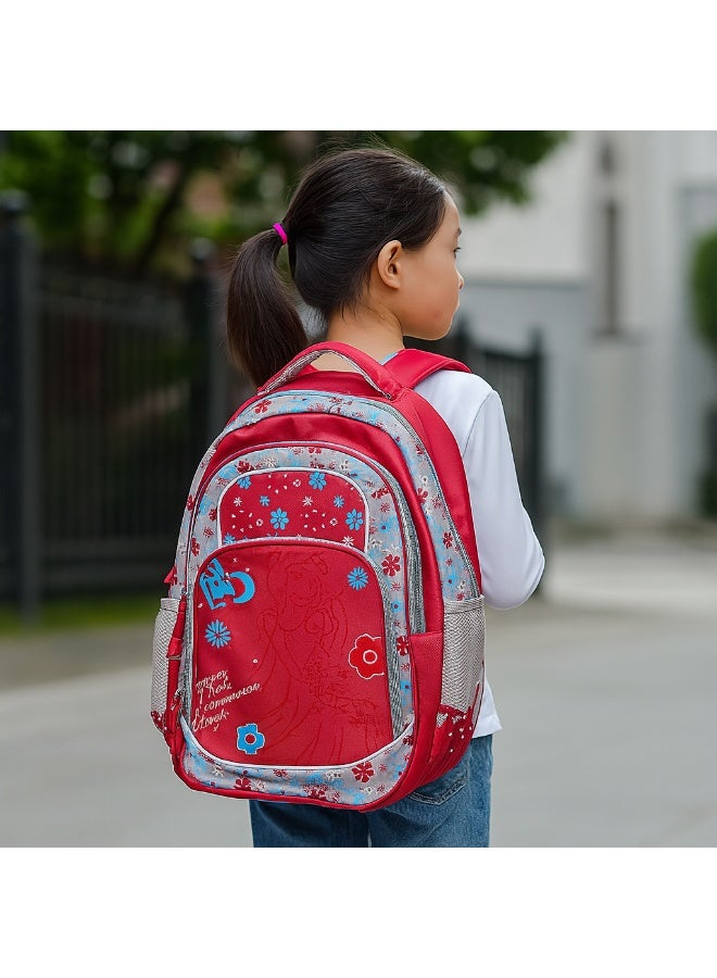 President Floral Print School Backpack Red and Blue Design with Multiple Compartments Water Bottle Holder - Image 4