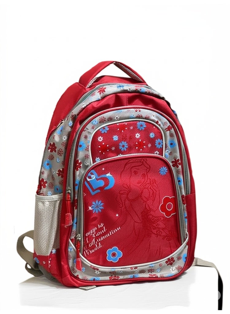 President Floral Print School Backpack Red and Blue Design with Multiple Compartments Water Bottle Holder - Image 1
