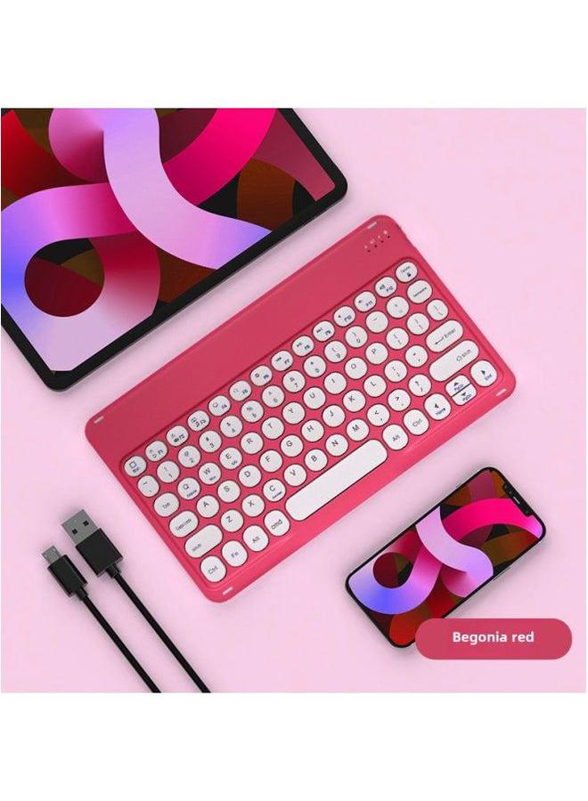 Bluetooth Keyboard For IPad Mobile Phone Huawei Tablet PC Charging Magnetic Suction Wonderful Control Round Cap Wireless Mouse-Color:Begonia Red-TC Interface-Product Type:Ten Inch Ordinary - Image 1