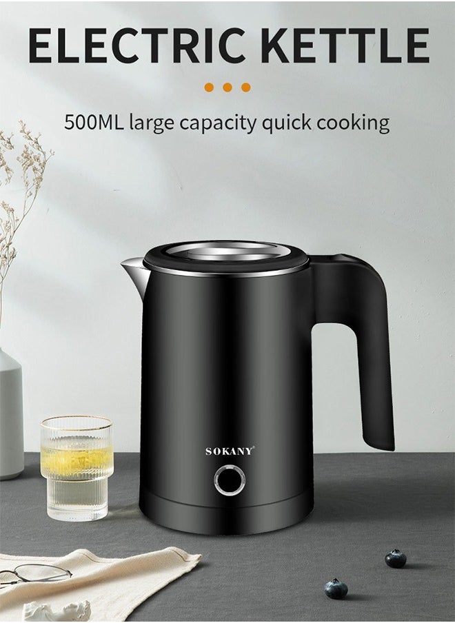 sokany 0.5L Kettle Electric Kettle  600W Concealed Heating Element Double Insulation Fast Boiling Black  - Image 3