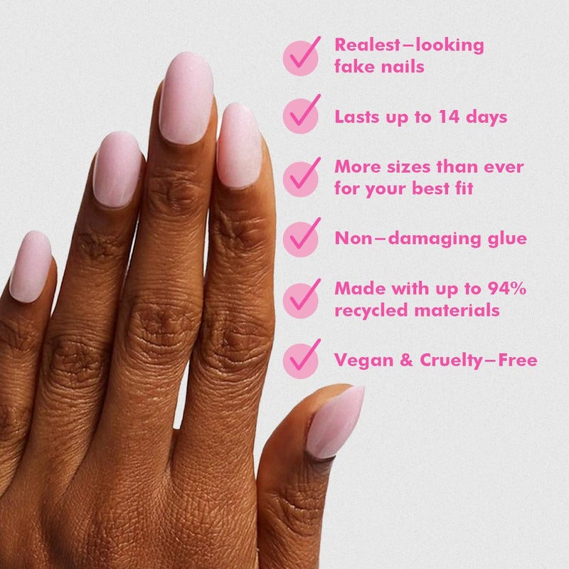 Olive & June Instant Mani Press-On Nails (Glue) | 42 Fake Nails, 21 Sizes | Non-Toxic, Long-Lasting Recycled Materials Realistic Look | Spring Flowers & Patterns | Medium, Oval | Iridescent Pink - Image 4