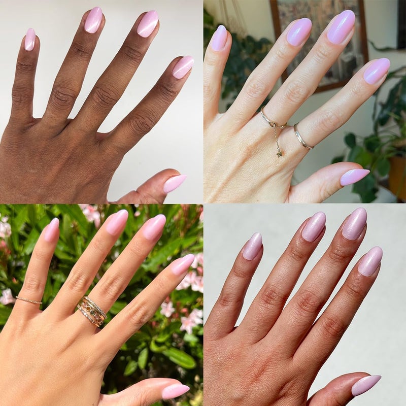 Olive & June Instant Mani Press-On Nails (Glue) | 42 Fake Nails, 21 Sizes | Non-Toxic, Long-Lasting Recycled Materials Realistic Look | Spring Flowers & Patterns | Medium, Oval | Iridescent Pink - Image 5