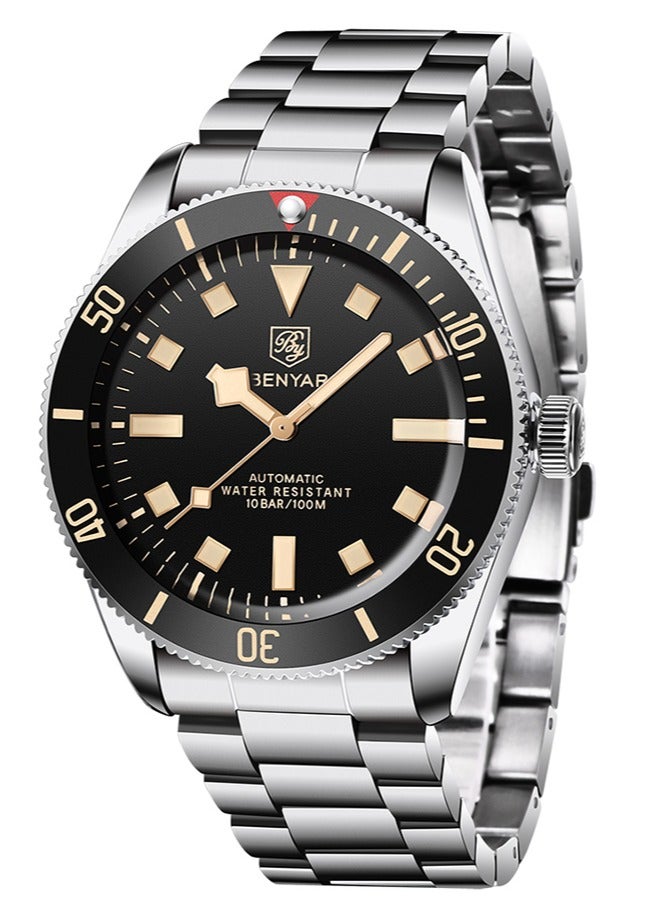 Men's Traditional Automatic Winding Mechanical Watches, Stainless Steel Strap, Rotatable Bezel, Waterproof For Daily Sports, Waterproof Luminous Men's Classic Watch