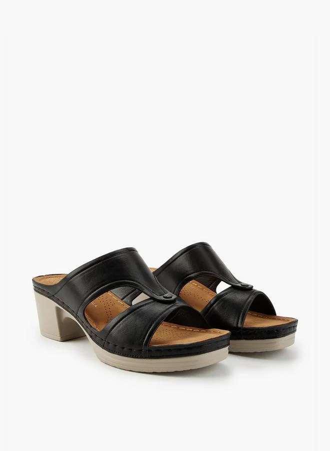 Solid Slip-On Sandals with Block Heels