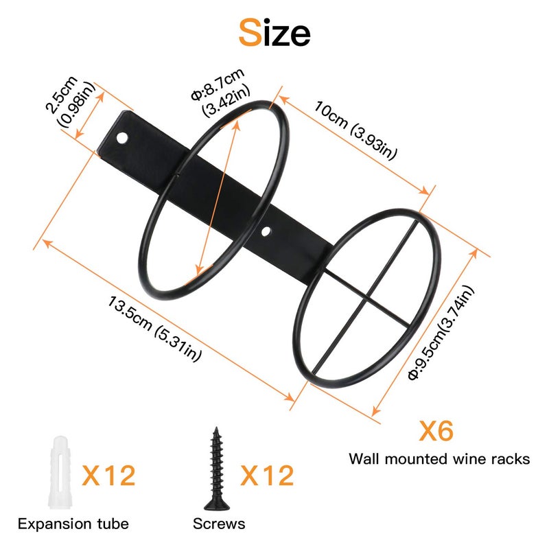 Yimerlen 6 Pcs Spiral Wine Wall Holder  Wall Mounted Wine Rack  Metal Wine Bottle Display Holder for Wine Storage Wall Wine Theme Decor  Black (Upward Style) - Image 3