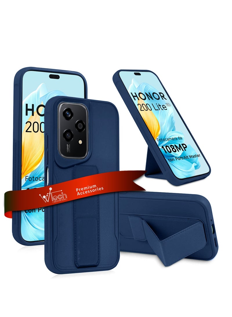 Wtech Hand Grip Foldable Magnetic Kickstand Wrist Strap Finger Grip With Built-in Iron Case Cover For Honor 200 Lite 5G 2024 Navy Blue - Image 1