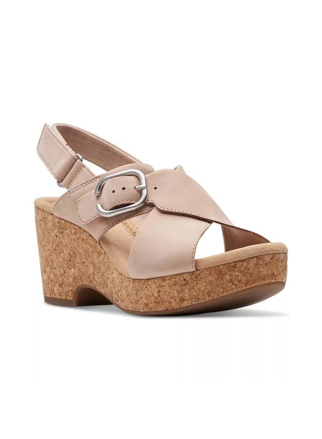 clarks Women's Giselle Dove Wedge Sandal, Sand Nubuck, 9.5 - Image 1