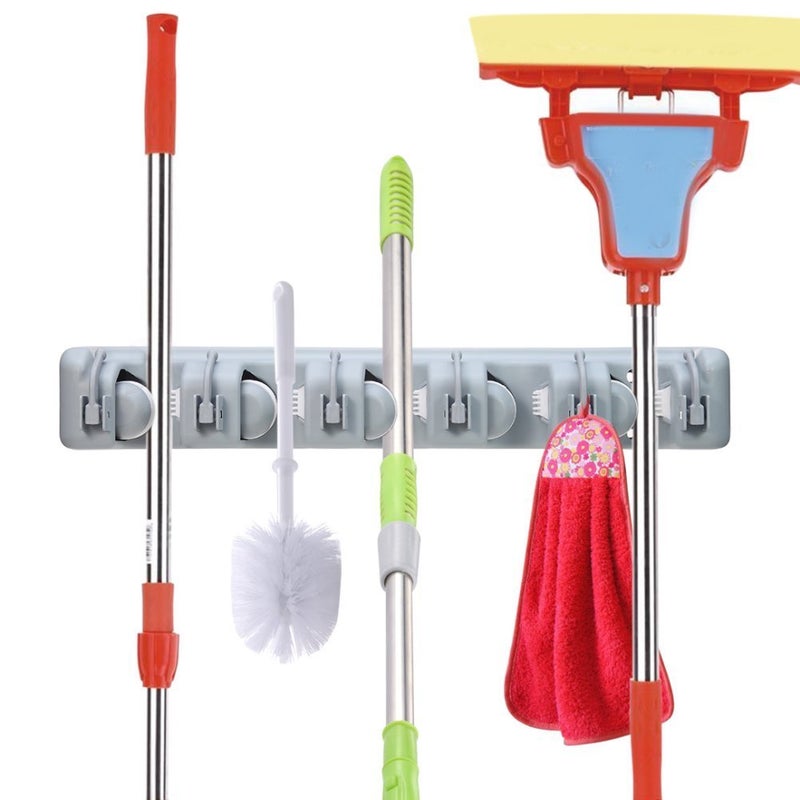 Esup Mop and Broom Holder Broom Organizer Wall Mounted for Your Closet with Limited Space Holds MopsBroomsDustpanShovel 5 Ball Slots and 6 Hooks - Image 2