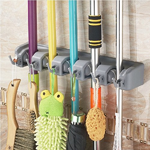 Esup Mop and Broom Holder Broom Organizer Wall Mounted for Your Closet with Limited Space Holds MopsBroomsDustpanShovel 5 Ball Slots and 6 Hooks - Image 3