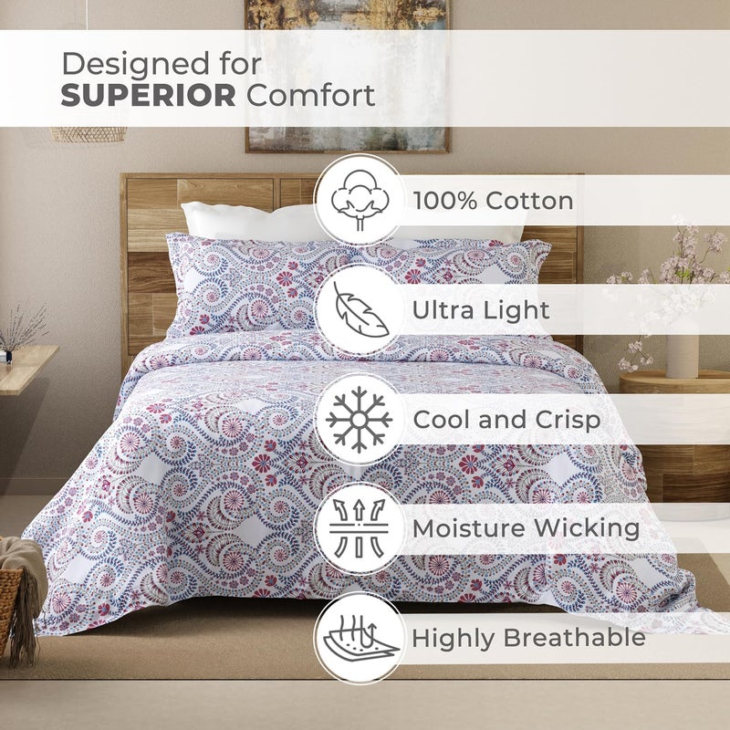 Layers Emaline 100% Cotton King Bedsheet Set (Oeko Tex Certified) | 1 King Cotton Bedsheet & 2 Pillow Covers | Breathable & Anti-Wrinkle | 144 TC | (Ethnic Print, Purple) - Image 3