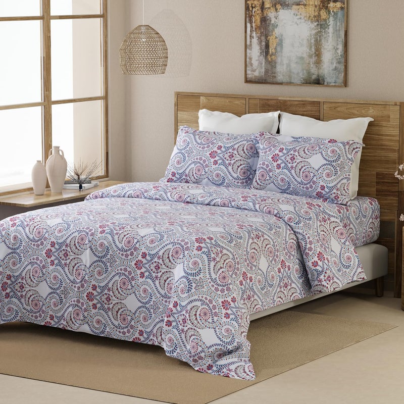 Layers Emaline 100% Cotton King Bedsheet Set (Oeko Tex Certified) | 1 King Cotton Bedsheet & 2 Pillow Covers | Breathable & Anti-Wrinkle | 144 TC | (Ethnic Print, Purple) - Image 2