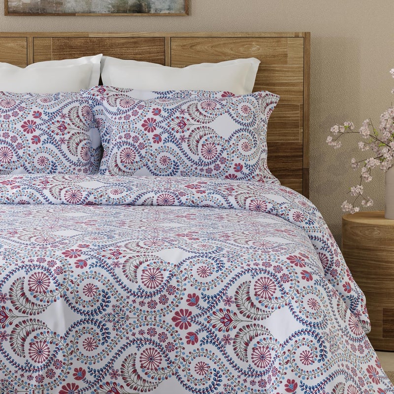 Layers Emaline 100% Cotton King Bedsheet Set (Oeko Tex Certified) | 1 King Cotton Bedsheet & 2 Pillow Covers | Breathable & Anti-Wrinkle | 144 TC | (Ethnic Print, Purple) - Image 5