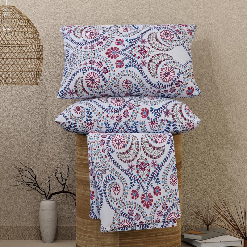 Layers Emaline 100% Cotton King Bedsheet Set (Oeko Tex Certified) | 1 King Cotton Bedsheet & 2 Pillow Covers | Breathable & Anti-Wrinkle | 144 TC | (Ethnic Print, Purple) - Image 1