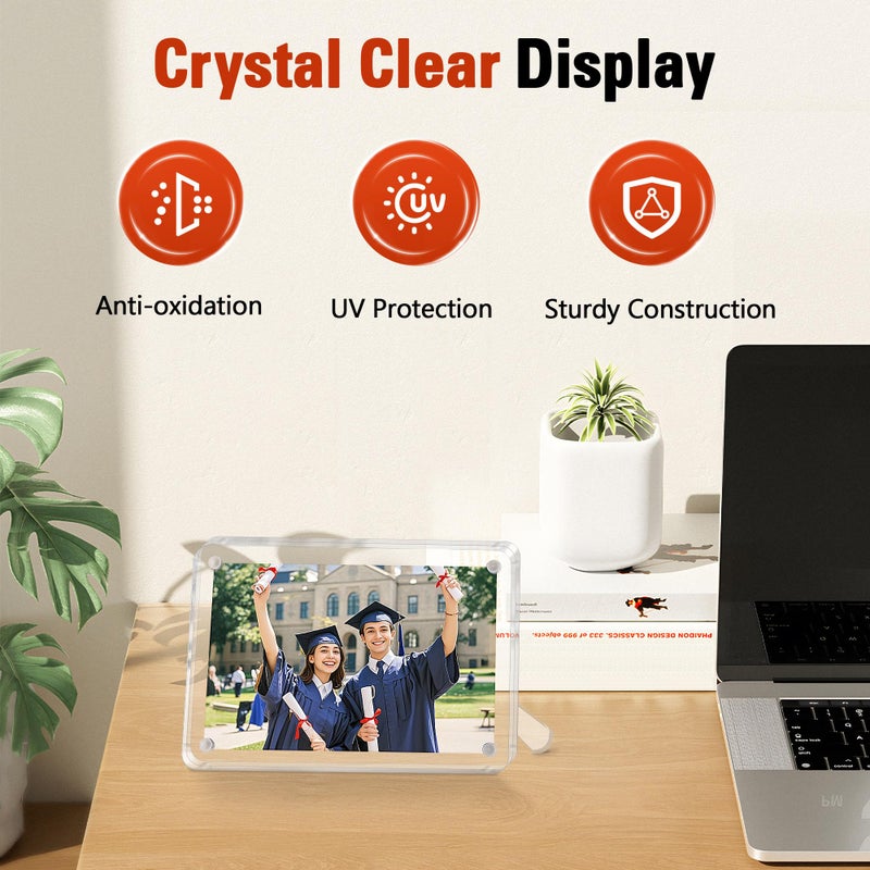 FIXSMITH 4x6 Acrylic Picture Frames 2 Pack  Clear Picture Frame with Stand  Magnetic Acrylic Photo Frames for Tabletop Display Horizontally or Vertically  Acrylic Floating Frame for Home Office - Image 4