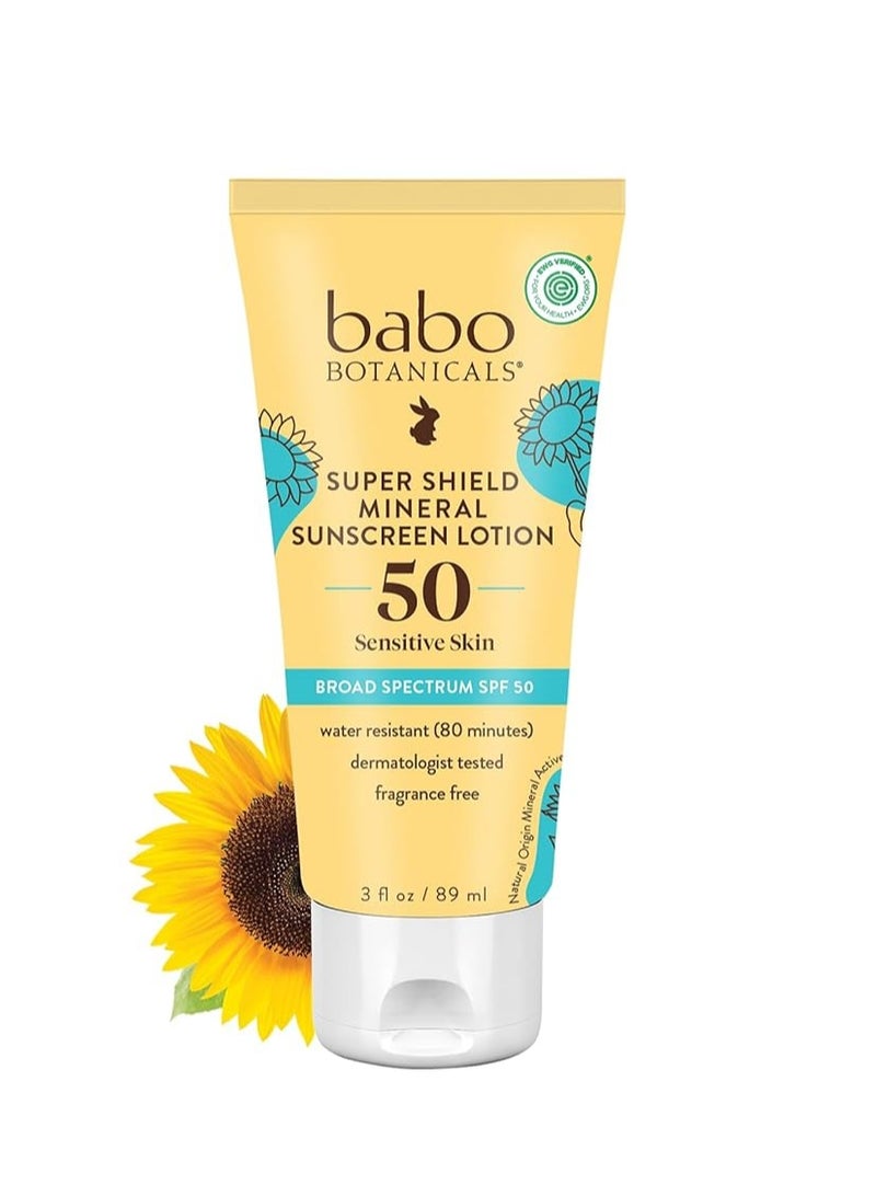 Babo Botanicals Babo Botanicals Sheer Mineral Sunscreen Lotion SPF 50 - Natural Zinc Oxide - Extra Sensitive Skin - Lightweight - Water Resistant - Fragrance-Free - EWG Verified- Sheer application - Image 1