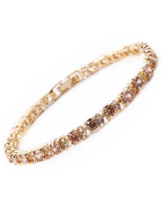 RIZILIA Eternity Tennis Bracelet & Round Cut Champagne Color Cubic Zirconia In Yellow Gold Plated 7" - Image 2