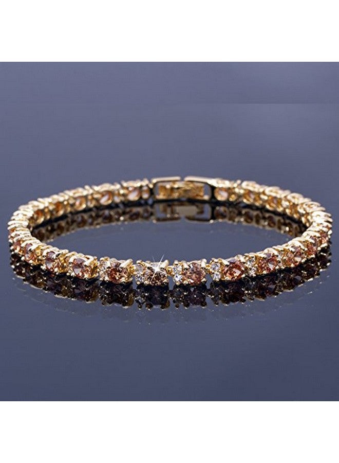 RIZILIA Eternity Tennis Bracelet & Round Cut Champagne Color Cubic Zirconia In Yellow Gold Plated 7" - Image 3