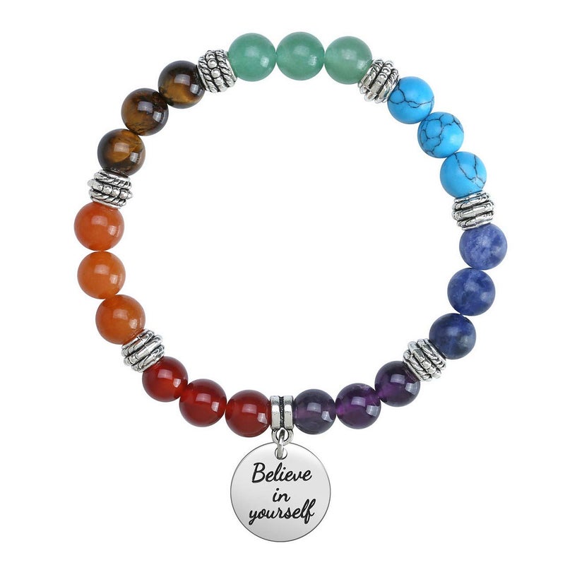 Jovivi 7 Chakra Bracelets for Women Natural Gemstone Yoga Beads Reiki Healing Crystals Stone Beaded Bracelet Believe in yourself Inspirational Charm Stretch Bracelets - Image 4