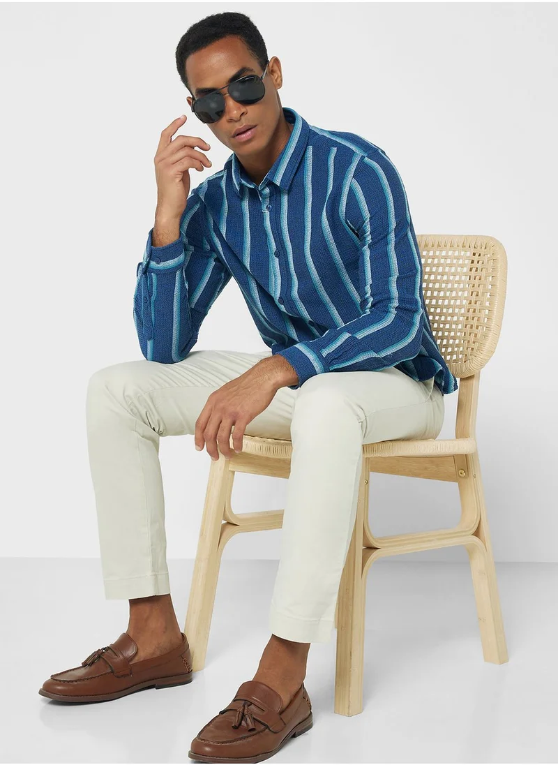 روبرت وود Long Sleeve Seersucker Stripe Shirt