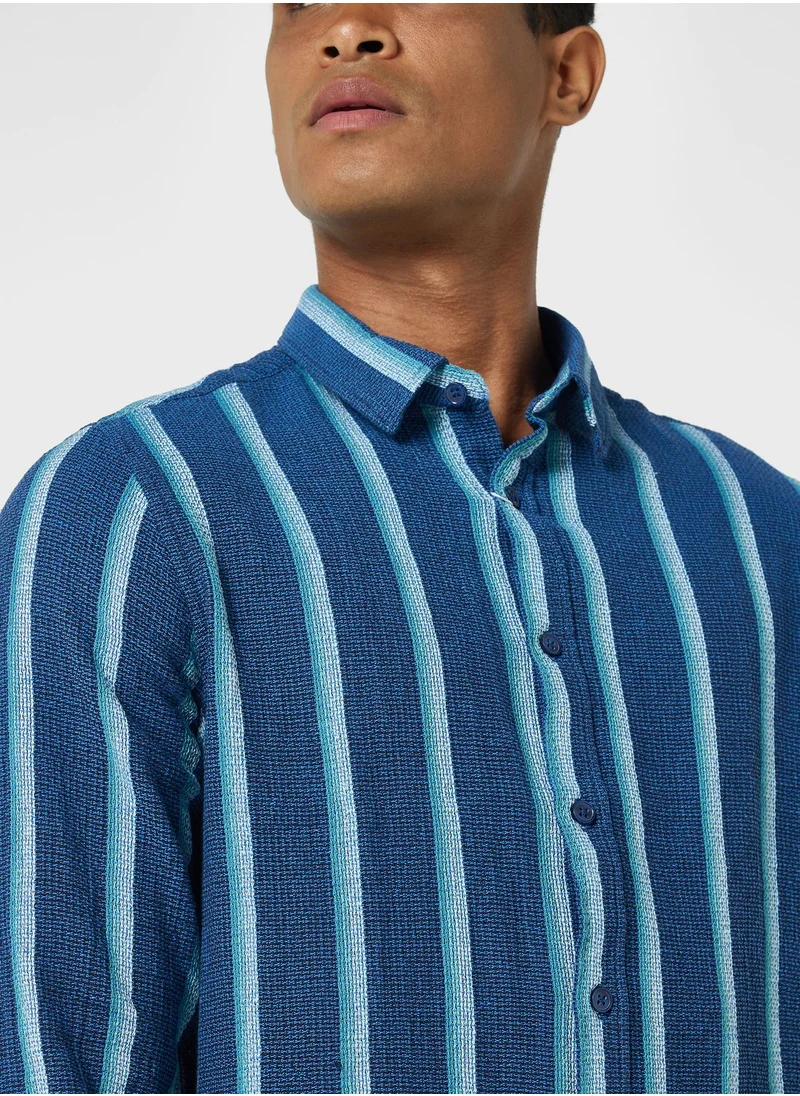 روبرت وود Long Sleeve Seersucker Stripe Shirt