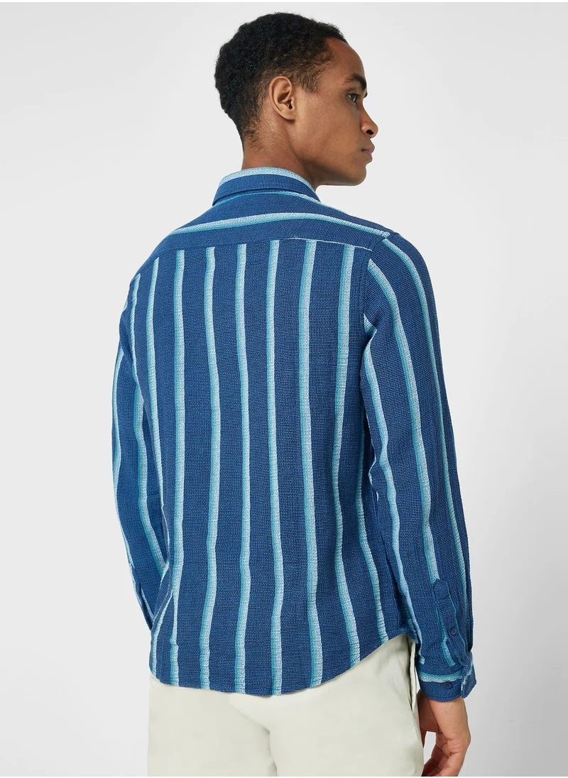 Robert Wood Long Sleeve Seersucker Stripe Shirt