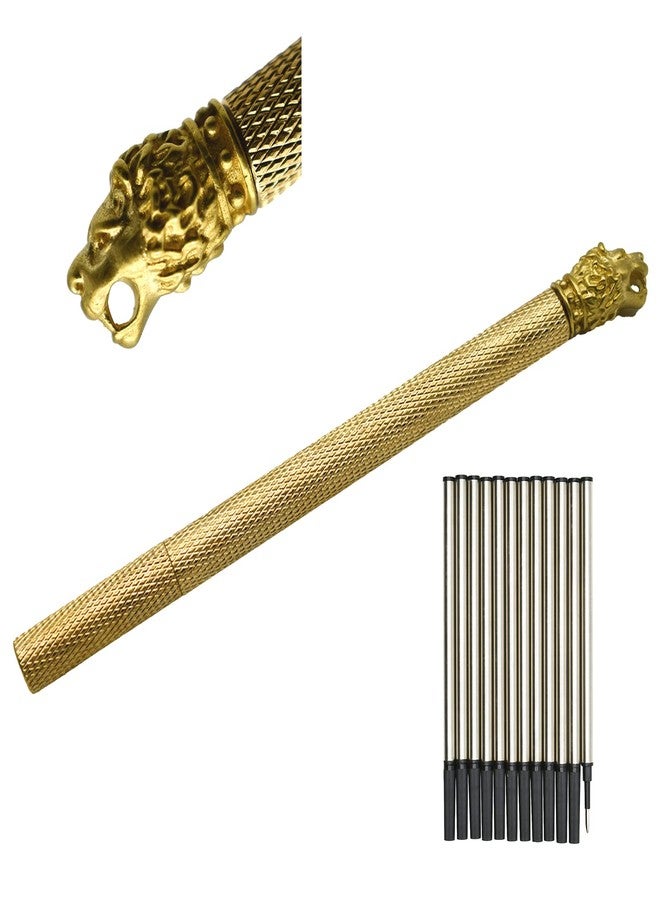 Lopenle Solid Brass Pens Heavy Lion Head Pens Vintage Brass Metal Cartoon Pen Gold Signature Pen with 12 PCS Refills For Office Accessory Corporates Gifts Charistmas - Image 1