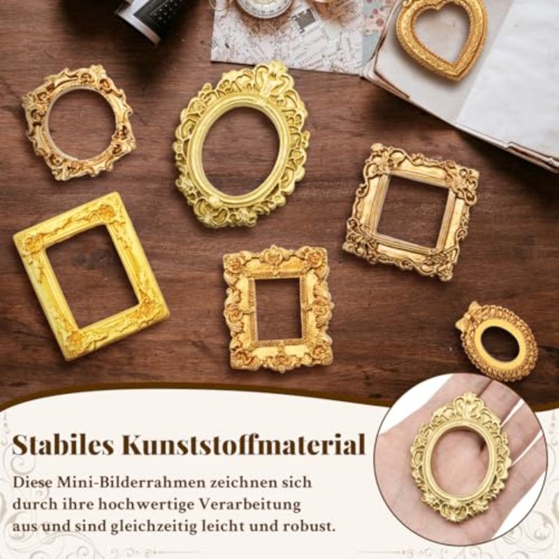 Pack of 18 Mini Photo Frames, Gold Vintage Resin Photo Frames, Golden Small Photo Frame for Pictures, Embossed Photo Props, Wall Decoration, DIY Phone Case - Image 4
