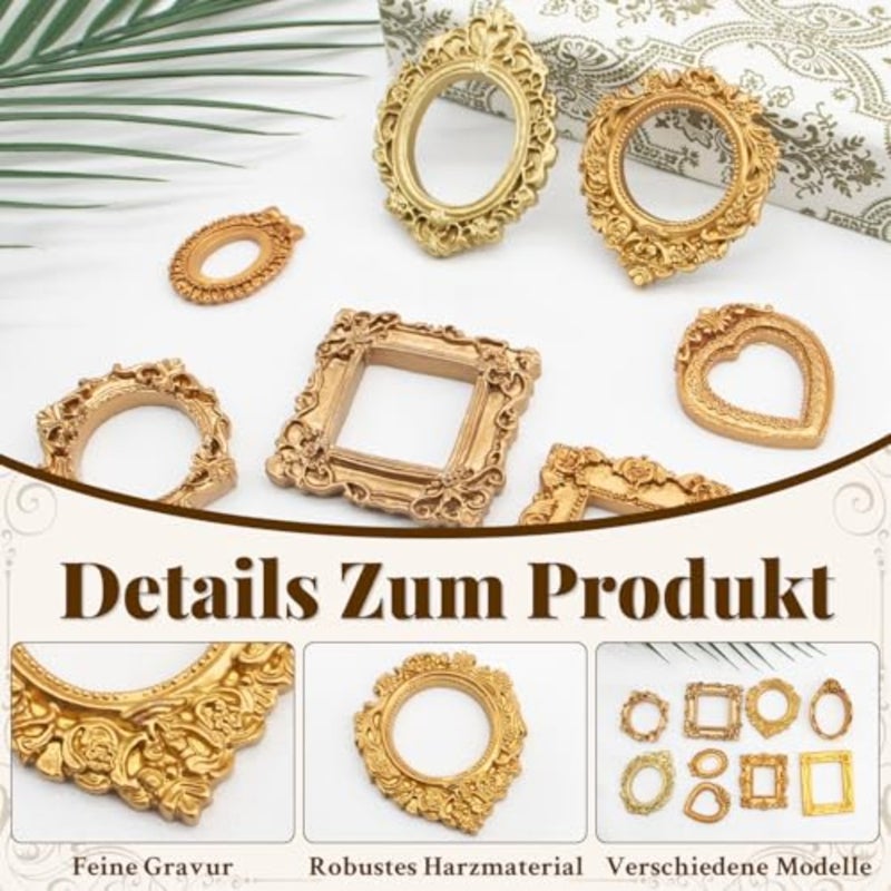 Pack of 18 Mini Photo Frames, Gold Vintage Resin Photo Frames, Golden Small Photo Frame for Pictures, Embossed Photo Props, Wall Decoration, DIY Phone Case - Image 3