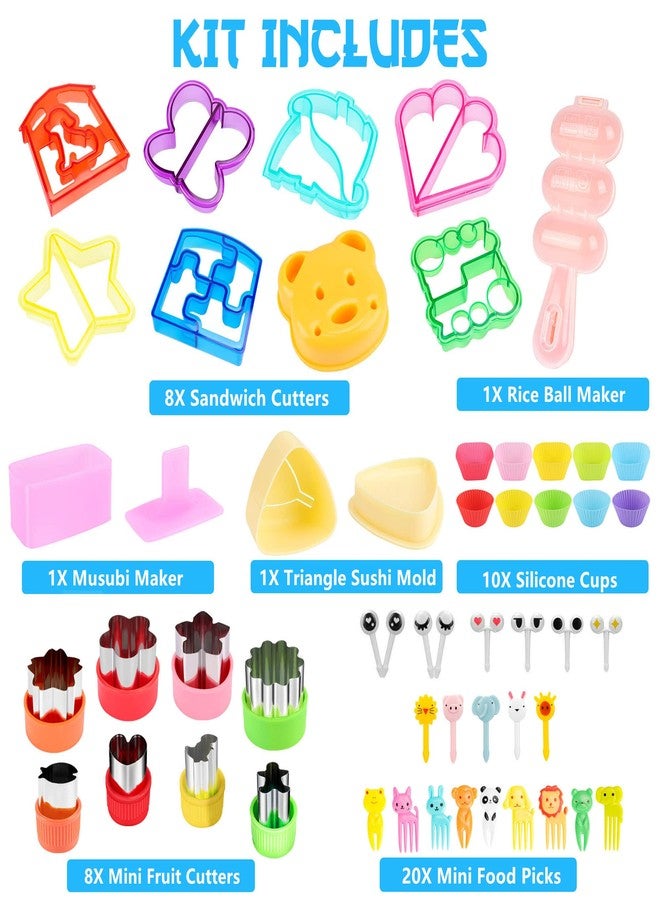 FUNGYAND Sandwich Cutter Set, 52 in 1 Bento Box Accessories Kit Includes Sandwich Cutters, Fruit Cutter, Food Picks, Silicone Cups, Musubi Maker, Rice Ball Maker, Complete Bento Lunch Box Supplies - Image 2