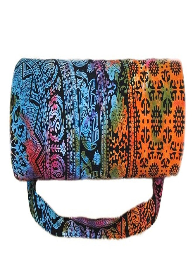 CRAFT KALA Indian Mandala Handmade Cotton Hand Full-Zip Exercise Yoga Mat Carry Bag Gym Beach Pilates Carrier Bags Hippie Mandala Indian Cotton Bag (Half Multi Elephant) - Image 3