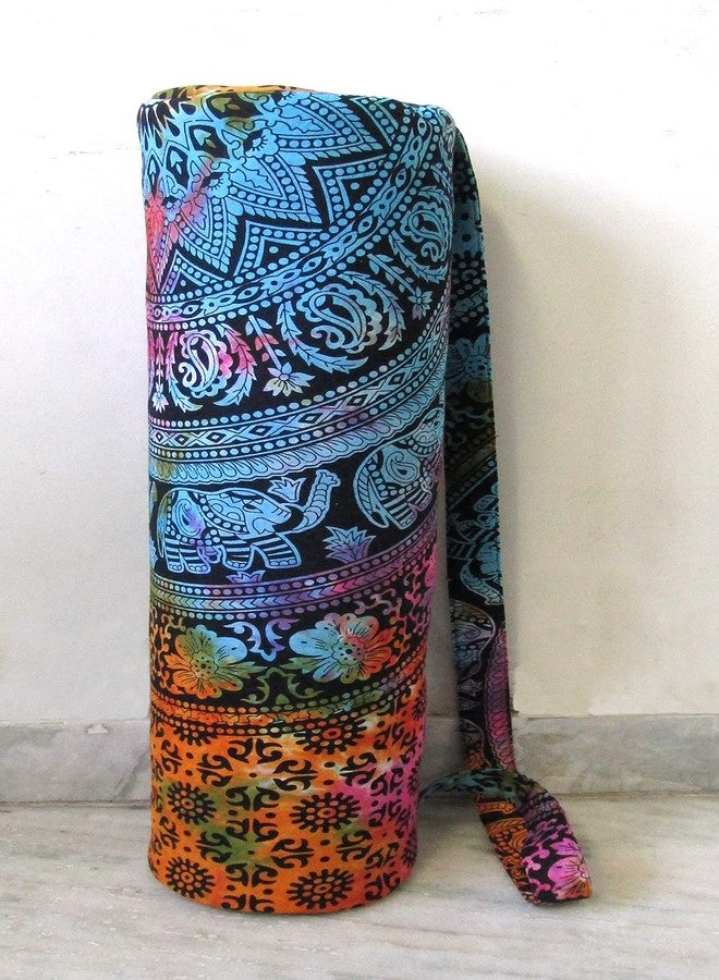 CRAFT KALA Indian Mandala Handmade Cotton Hand Full-Zip Exercise Yoga Mat Carry Bag Gym Beach Pilates Carrier Bags Hippie Mandala Indian Cotton Bag (Half Multi Elephant) - Image 1