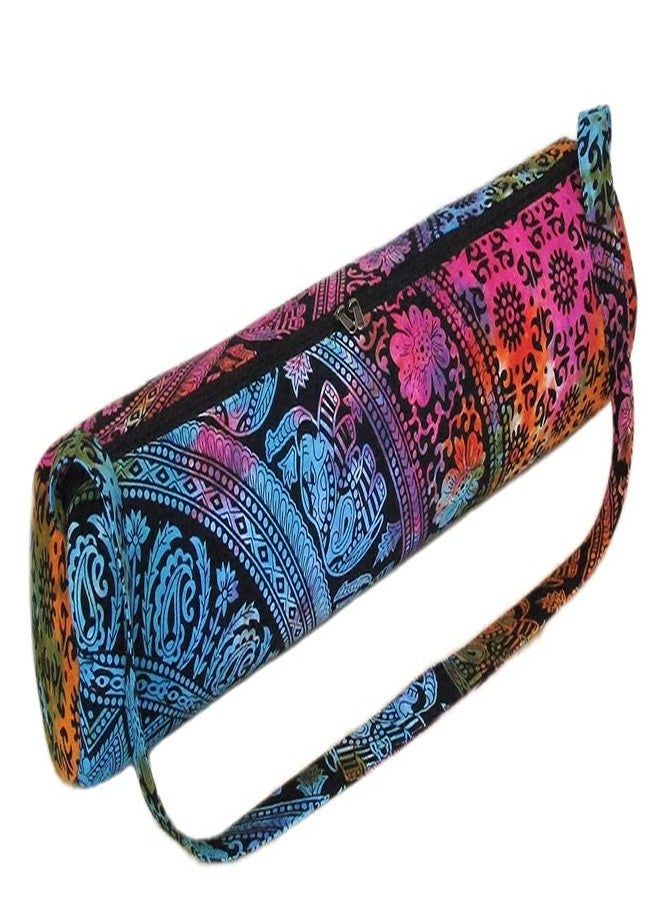 CRAFT KALA Indian Mandala Handmade Cotton Hand Full-Zip Exercise Yoga Mat Carry Bag Gym Beach Pilates Carrier Bags Hippie Mandala Indian Cotton Bag (Half Multi Elephant) - Image 5