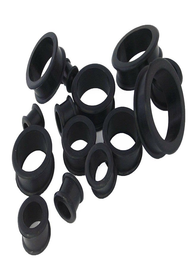 Pair 1-13/16" (46MM) BLACK SILICONE FLAT FLARE TUNNELS Double Flare Gauges Thin Soft Flexible Flesh Plugs (2pcs) - Image 3