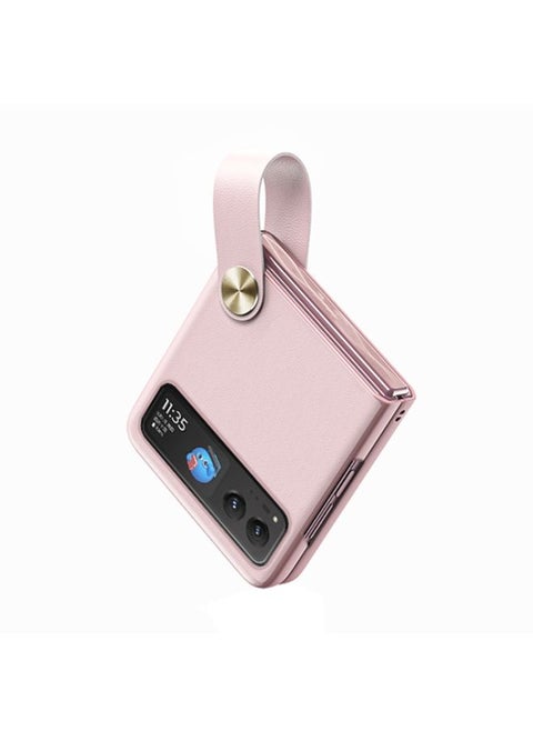 Case Cover For For Motorola Razr 40 Hand Strap Type Leather Phone Case(Rose Gold)