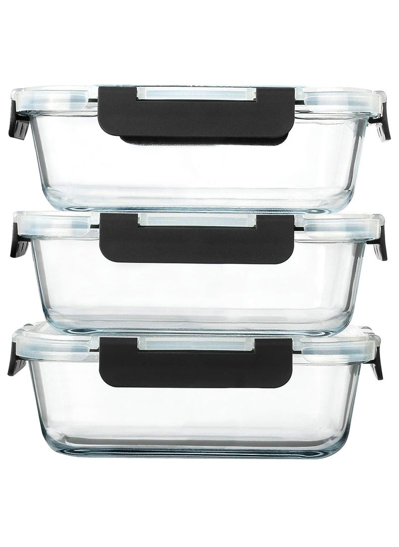 Uwals [3-Pack,1040ML] Glass Meal Prep Containers,  Lunch Box, Glass Food Storage Containers,Airtight Glass Lunch Containers with Lids - Microwave, Freezer and Dishwasher  - Image 1