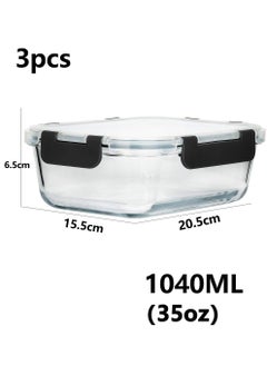 Uwals [3-Pack,1040ML] Glass Meal Prep Containers,  Lunch Box, Glass Food Storage Containers,Airtight Glass Lunch Containers with Lids - Microwave, Freezer and Dishwasher  - Image 2