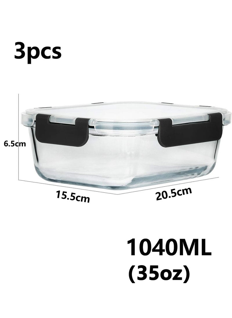 Uwals [3-Pack,1040ML] Glass Meal Prep Containers,  Lunch Box, Glass Food Storage Containers,Airtight Glass Lunch Containers with Lids - Microwave, Freezer and Dishwasher  - Image 2