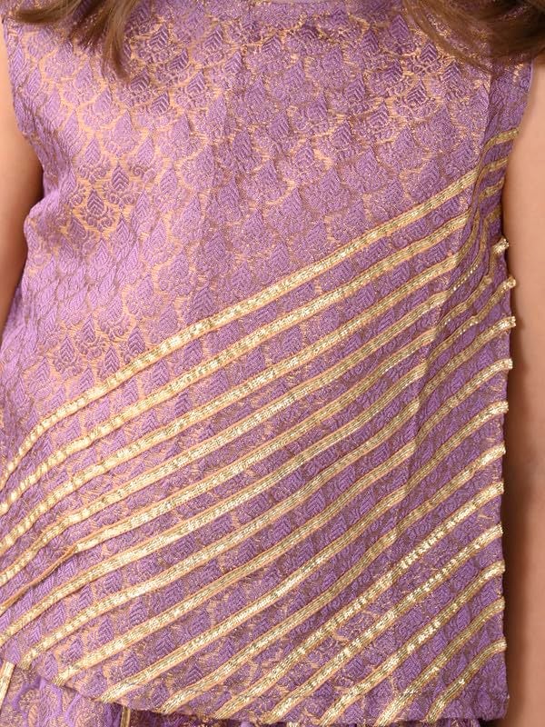 superminis Girl's Chanderi Sleeveless Golden Gota/Lace Work Ethinic Printed Readymade Lehenga And Choli Set, (3-4 Years, Purple) - Image 5