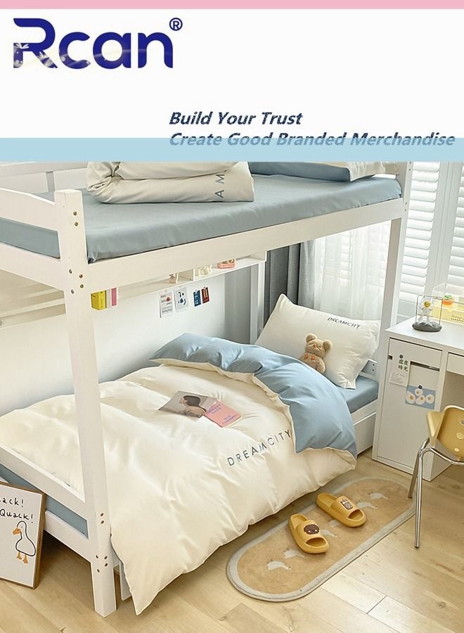 Rcan 3-Piece Set Children Student School Dormitory Embroidery Design Duvet Cover Set Single bed Kid's Washed Cotton Bedding Set Boy Girl 150x200cm - Image 2