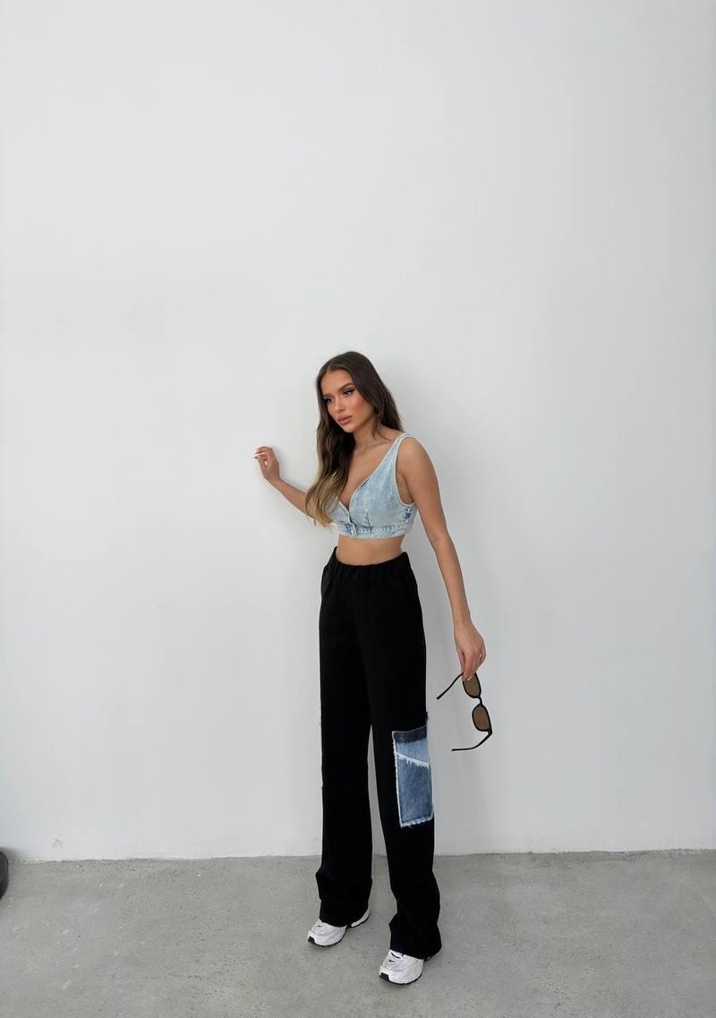 Ded Collection Women's Elastic Waist High Waist Stylish Sweatpants with Side Denim Pocket Detail  - Image 2