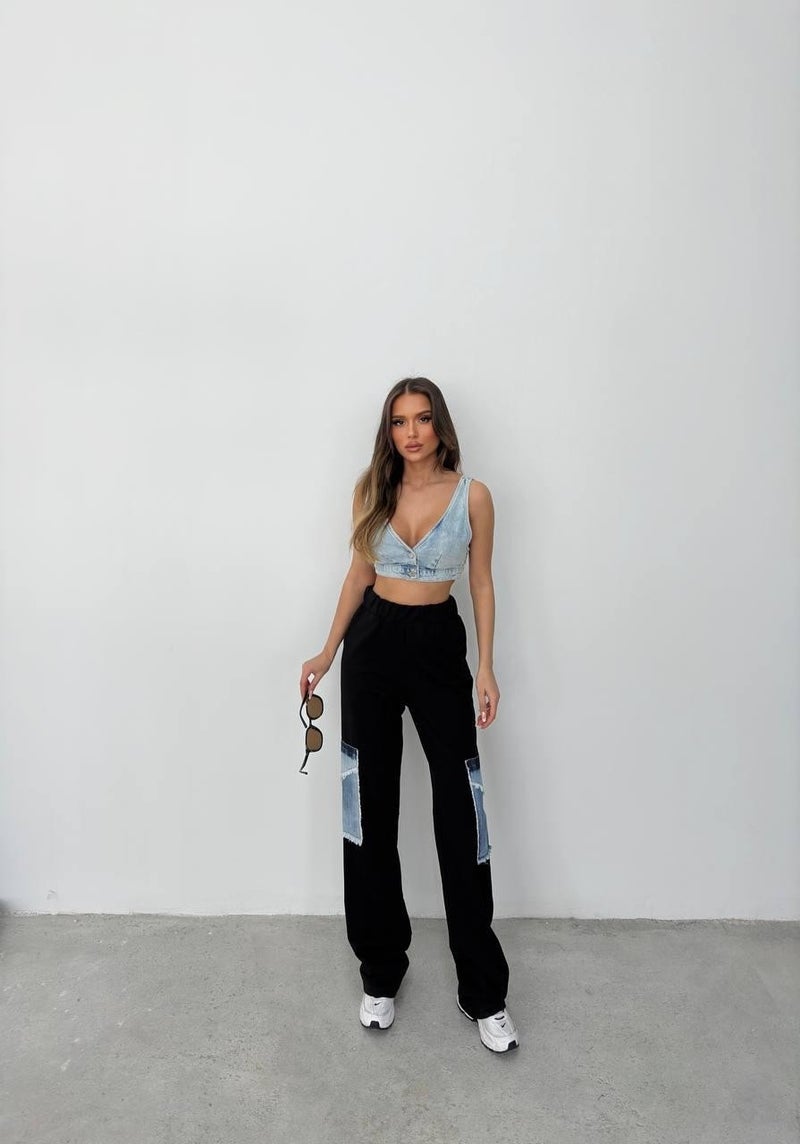 Ded Collection Women's Elastic Waist High Waist Stylish Sweatpants with Side Denim Pocket Detail  - Image 3