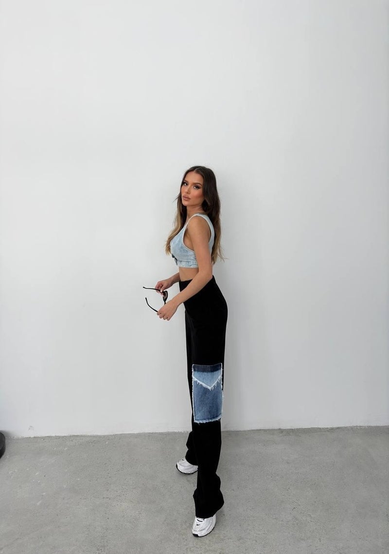 Ded Collection Women's Elastic Waist High Waist Stylish Sweatpants with Side Denim Pocket Detail  - Image 4