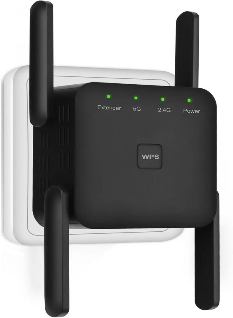 phomemo 1200Mbps Dual Band WiFi Extender, 5GHz/2.4GHz Home with 4 Antennas, 7000 Sq. Ft. Coverage, 1-Button Setup (Black)  - Image 1
