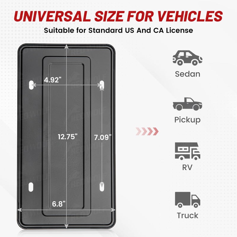 RED WOLF Stainless Steel License Plate Frame Holder Frame Backing Reinforce Bracket 6 x 12 Inch Car Tag for SUV Pickup Truck Trailer Front Rear Bumper w/o Obstruction with Screw Accessories - Image 4
