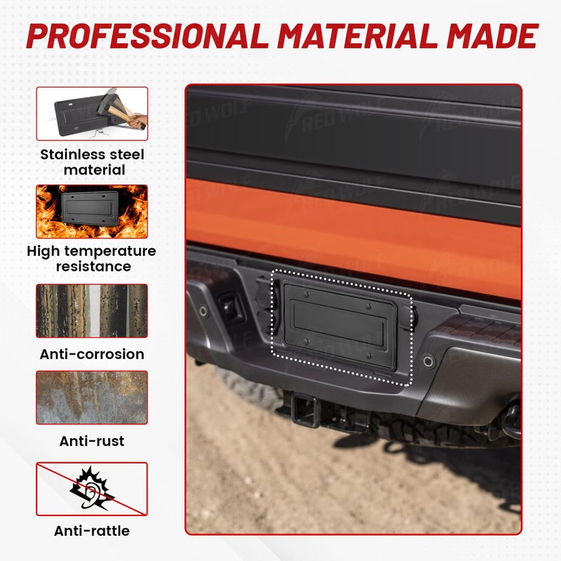 RED WOLF Stainless Steel License Plate Frame Holder Frame Backing Reinforce Bracket 6 x 12 Inch Car Tag for SUV Pickup Truck Trailer Front Rear Bumper w/o Obstruction with Screw Accessories - Image 3